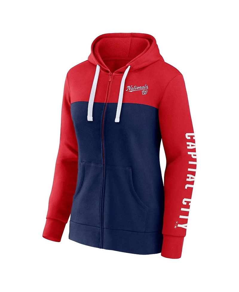 Women's Fanatics Red, Navy Washington Nationals Take The Field Colorblocked Hoodie Full-Zip Jacket
