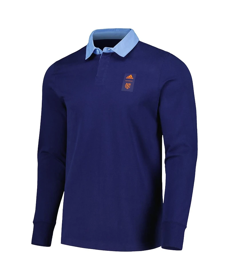 Men's adidas 2023 Player Navy New York City Fc Travel Long Sleeve Polo Shirt