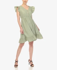 White Mark Women's Ruffle Sleeve Knee-Length Dress