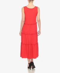 White Mark Women's Scoop Neck Tiered Midi Dress