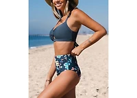 Cupshe Women's Lace-Up Bralette & Ruched High Waist Bikini Set