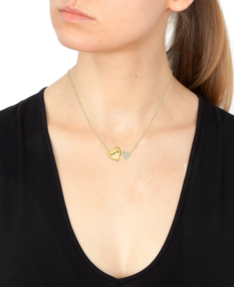 Effy Diamond Mama Double Heart x" Pendant Necklace (1/5 ct. t.w.) in 14k Gold