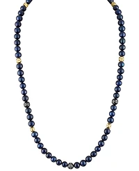Bulova Men's Marine Star Blue Freshwater Pearl (8mm) & Diamond (1/4 ct. t.w.) Beaded 22" Necklace in 14k Gold-Plated Sterling Silver