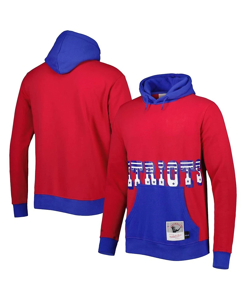 Men's Mitchell & Ness Red, Navy New England Patriots Big and Tall Face Pullover Hoodie