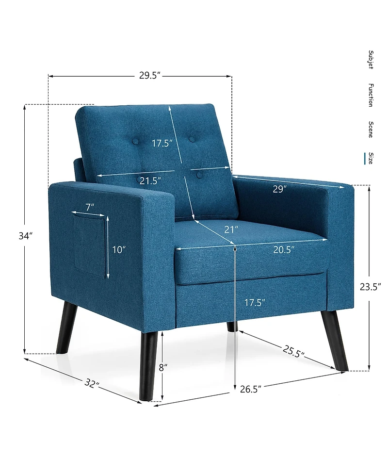 Costway Modern Accent Armchair Upholstered Single Sofa Chair
