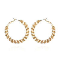 T Tahari Gold-Tone Twisted Spiral and White Beaded Hoop Earrings
