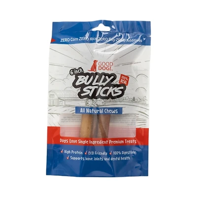 Natural Beef Bully Stick Dog Treats - 6" Jumbo (2-Pack)