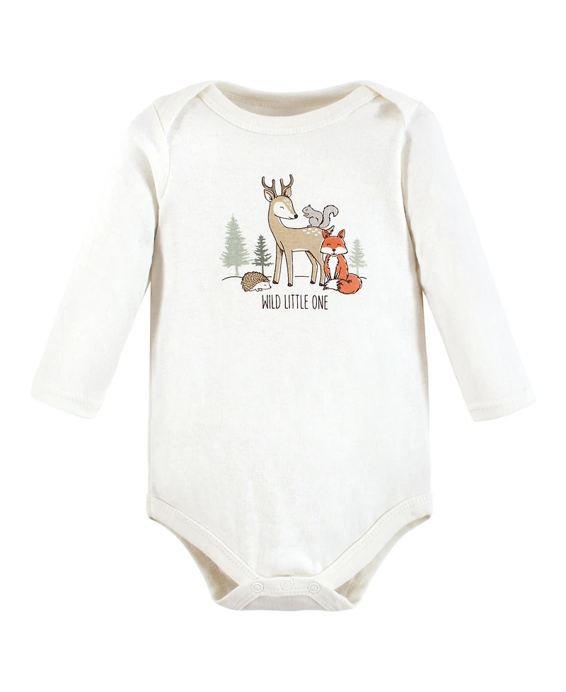Hudson Baby Boys Cotton Long-Sleeve Bodysuits, Forest Animals 3-Pack