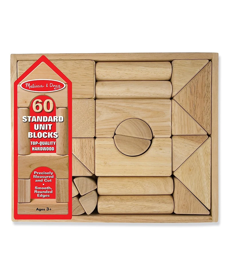 Melissa & Doug Standard Unit Solid-Wood Building Blocks With Wooden Storage Tray (60 pcs)