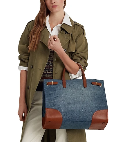 Lauren Ralph Lauren Devyn Denim with Leather Trim Extra-Large Tote Bag