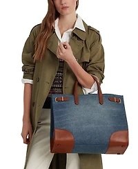 Lauren Ralph Lauren Devyn Denim with Leather Trim Extra-Large Tote Bag