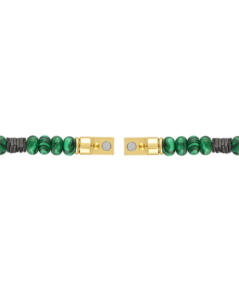 Bulova Men's Marine Star Malachite Beaded Bracelet in 14k Gold-Plated Sterling Silver