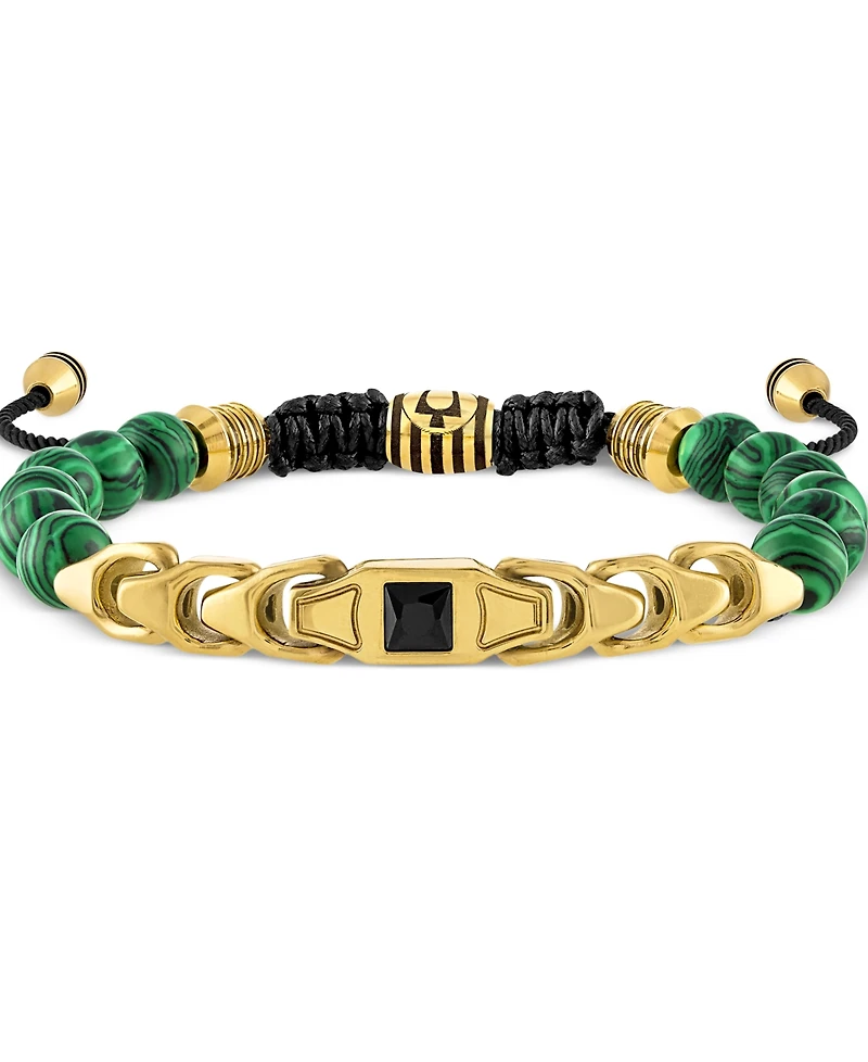 Bulova Men's Link Beaded Bolo Bracelet in Gold-Plated Stainless Steel