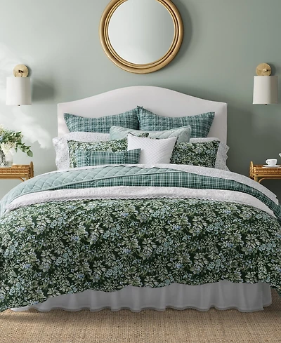 Laura Ashley Bramble Floral Cotton Reversible 7 Piece Comforter Set