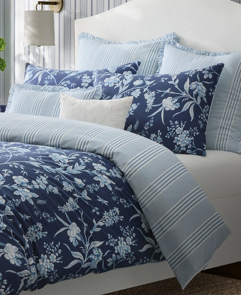 Laura Ashley Branch Toile Cotton Reversible 5 Piece Duvet Cover Set, Twin