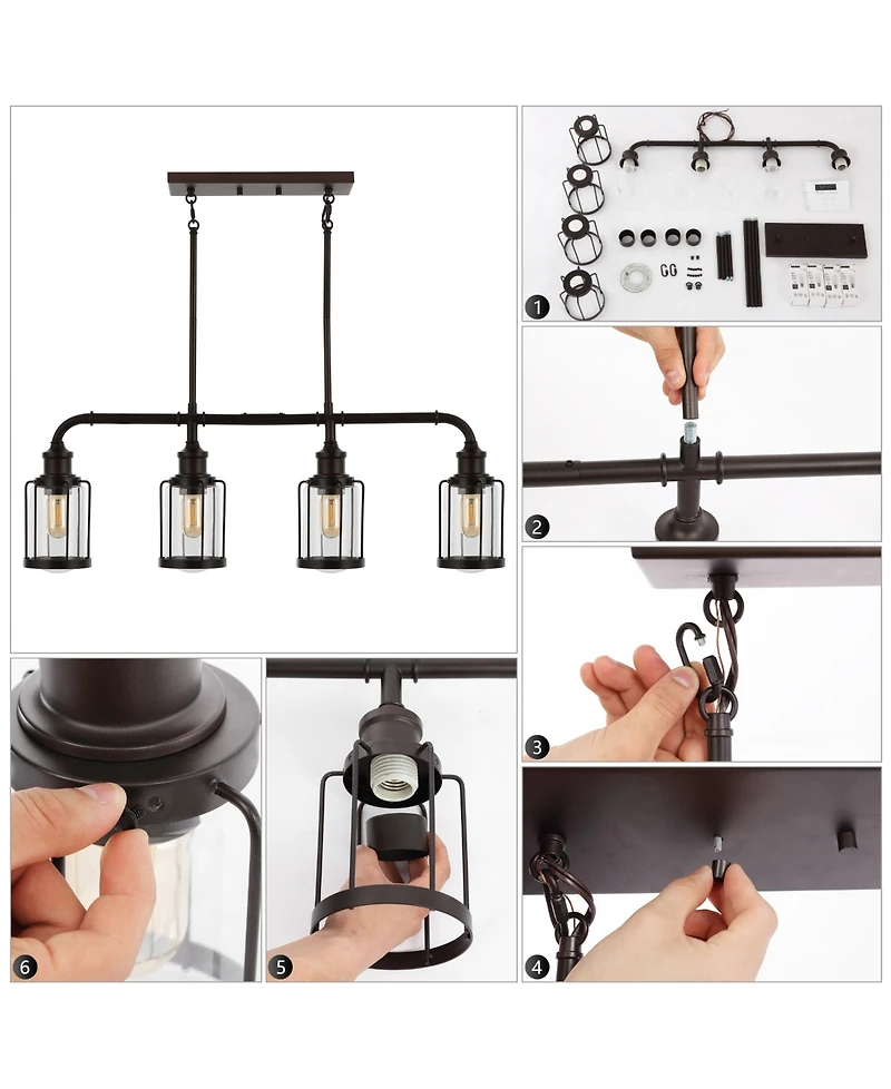Abbott 34" 4-Light Farmhouse Industrial Iron, Glass Linear Led Pendant