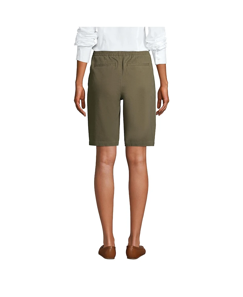 Lands' End Petite Mid Rise Elastic Waist Pull On 12 inch Chino Bermuda Shorts