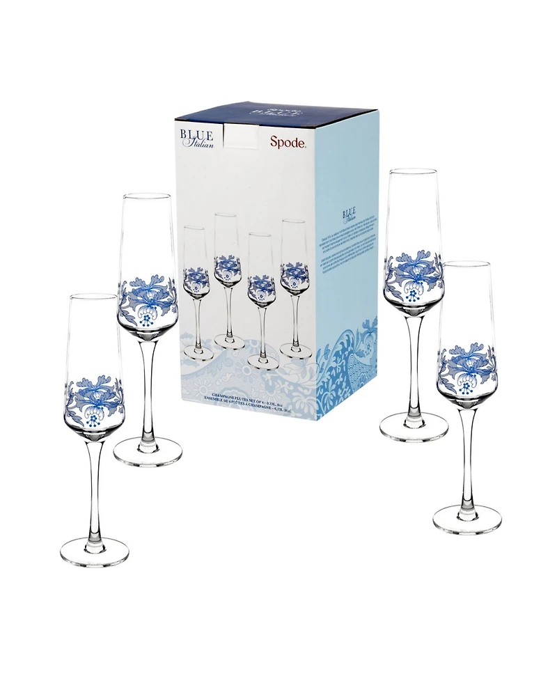 Spode Blue Italian Champagne Flutes, Set of 4