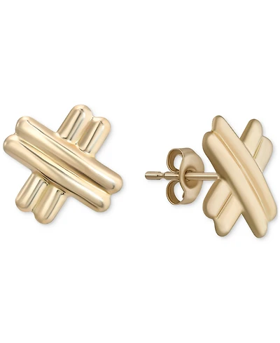 Double Row X Stud Earrings in 10k Gold