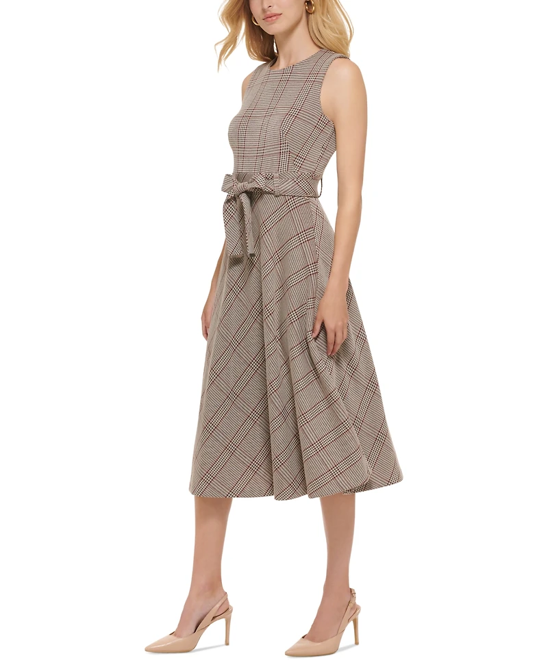 Calvin Klein Women's Menswear Plaid Belted Midi Dress