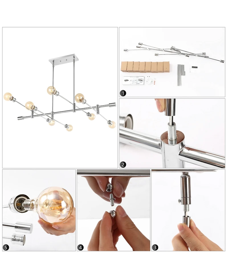Ikon 63" 8-Light Mid-Century Modern Arm-Adjustable Iron Linear Led Pendant