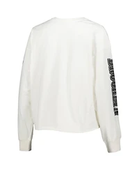 Women's '47 Brand Cream Brooklyn Nets Parkway Brush Back Long Sleeve Cropped T-shirt