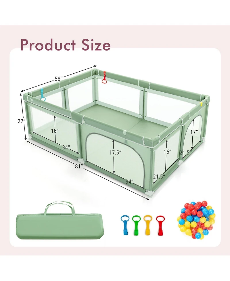 Costway Baby Playpen Extra-Large Safety Fence w/ Ocean Balls & Rings
