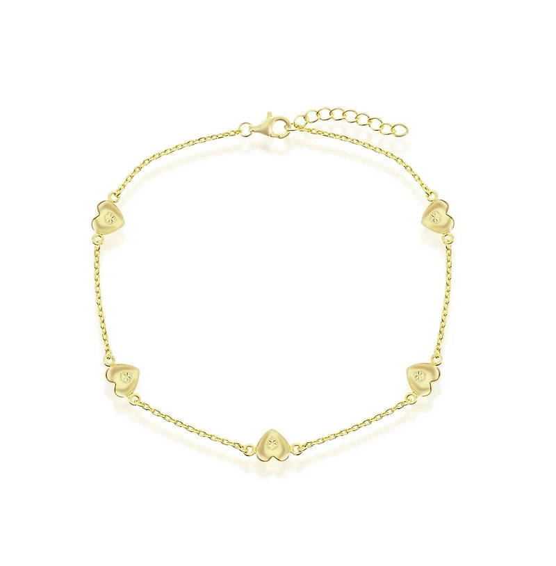 Simona Sterling Silver Station Hearts Anklet w/ Stamping