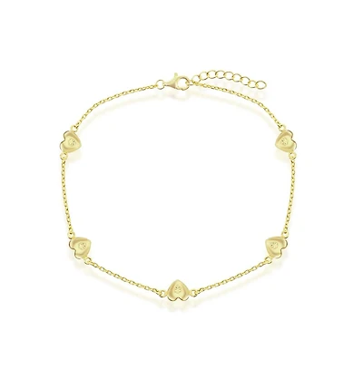 Simona Sterling Silver Station Hearts Anklet w/ Stamping