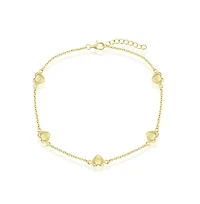 Simona Sterling Silver Station Hearts Anklet w/ Stamping