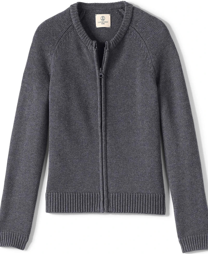 Lands' End Girls School Uniform Cotton Modal Zip Front Cardigan Sweater