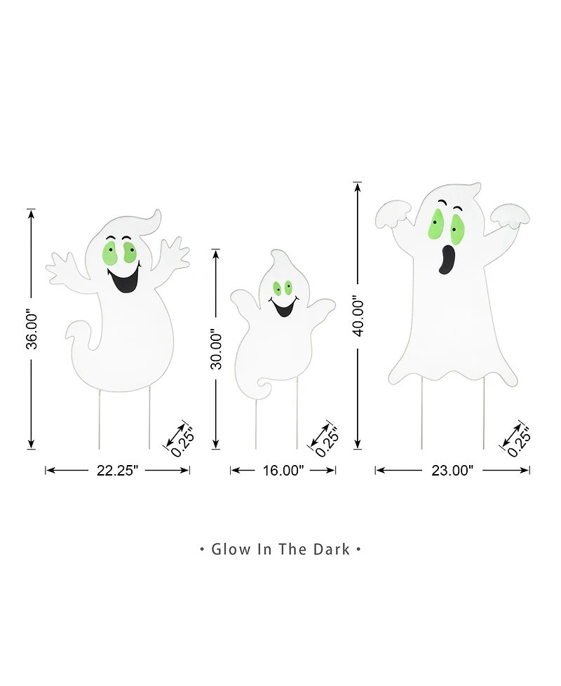 Glitzhome 40" H Halloween Metal Mesh Glow in Dark Ghost Family Yard Stake, Set of 3