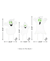 Glitzhome 40" H Halloween Metal Mesh Glow in Dark Ghost Family Yard Stake, Set of 3