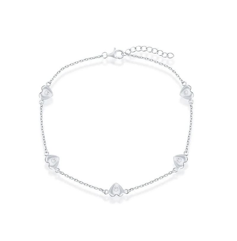 Simona Sterling Silver Station Hearts Anklet w/ Stamping