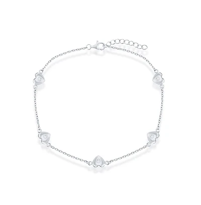 Simona Sterling Silver Station Hearts Anklet w/ Stamping