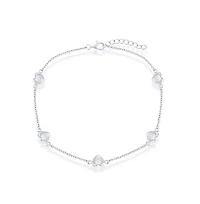 Simona Sterling Silver Station Hearts Anklet w/ Stamping