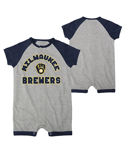 Newborn and Infant Boys Girls Heather Gray Milwaukee Brewers Extra Base Hit Raglan Full-Snap Romper