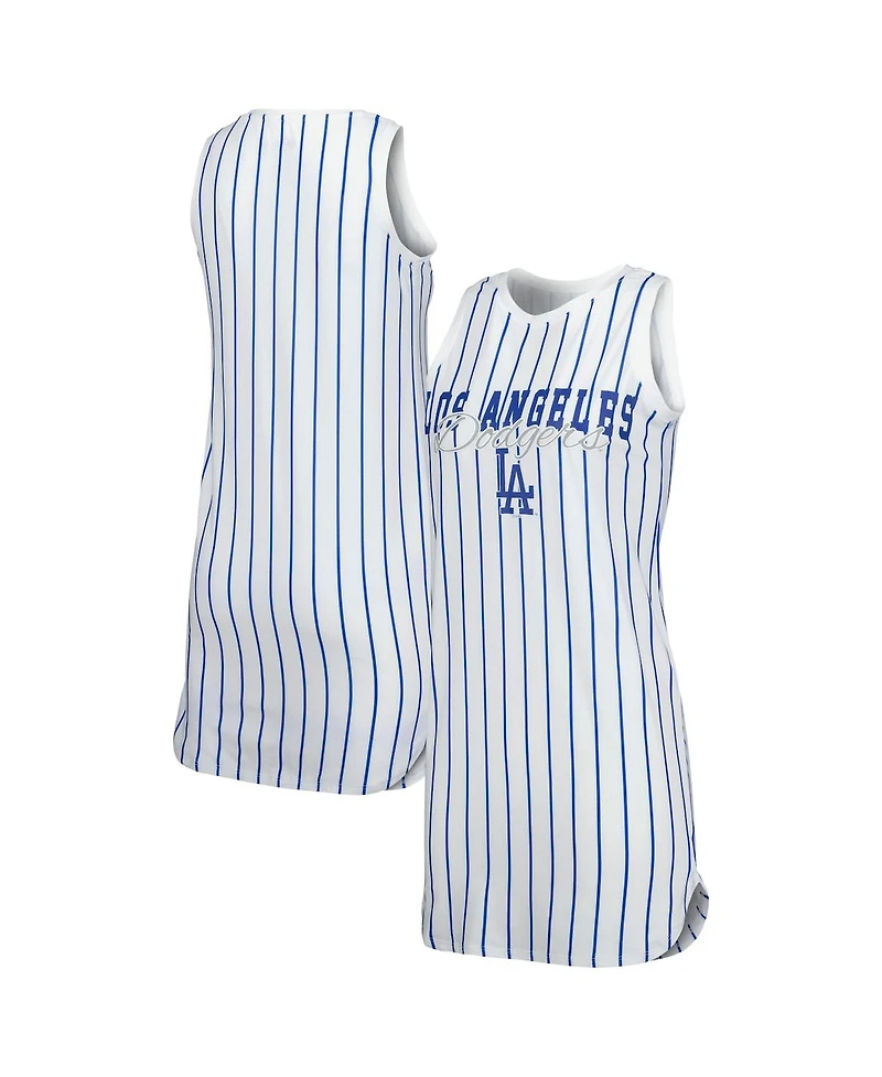 Women's Concepts Sport White Los Angeles Dodgers Reel Pinstripe Knit Sleeveless Nightshirt