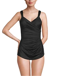 Lands' End Women's Dd-Cup SlenderSuit V-Neck Tummy Control Skirted One Piece Swimsuit