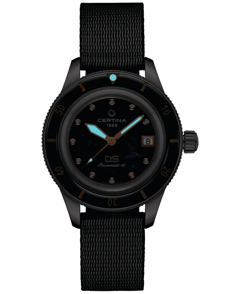Certina Unisex Swiss Automatic Ds Podium Diamond (1/20 ct. t.w.) Black Synthetic Strap Watch 39mm