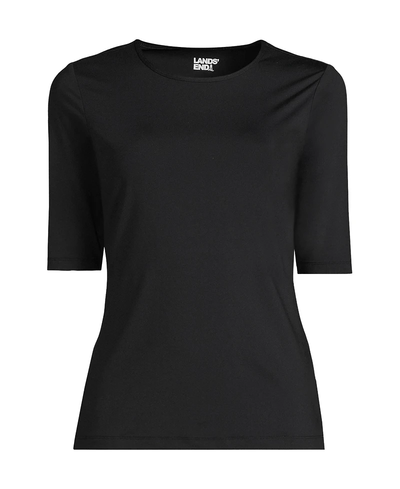 Lands' End Women's SunShade Upf 50 Elbow Sleeve Relaxed Rash Guard