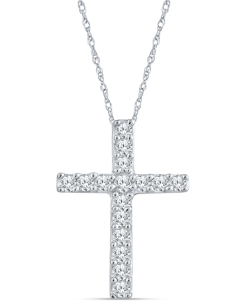 Diamond Cross 18" Pendant Necklace (1/10 ct. t.w.) in 10k White Gold