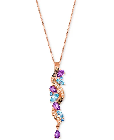 Le Vian Multi-Gemstone (1-1/2 ct. t.w.) & Diamond (1/3 ct. t.w.) Long Swirled Pendant Necklace in 14k Rose Gold, 18" + 2" extender