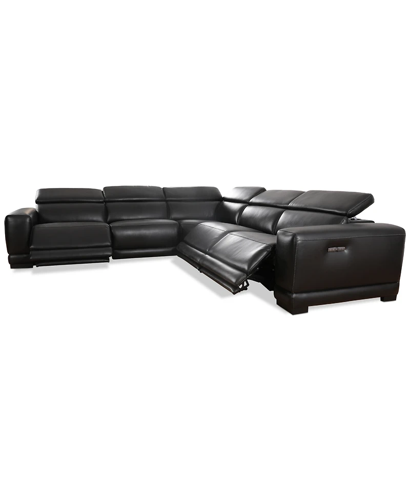 Closeout! Krofton 5-Pc. Beyond Leather Fabric Sectional with 3 Power Motion Recliners, Created for Macy's
