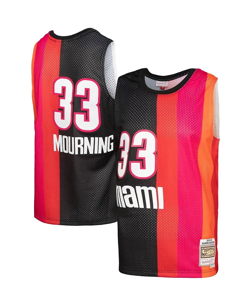 Men's Mitchell & Ness Alonzo Mourning Black, Red Miami Heat Hardwood Classics 2005-06 Split Swingman Jersey