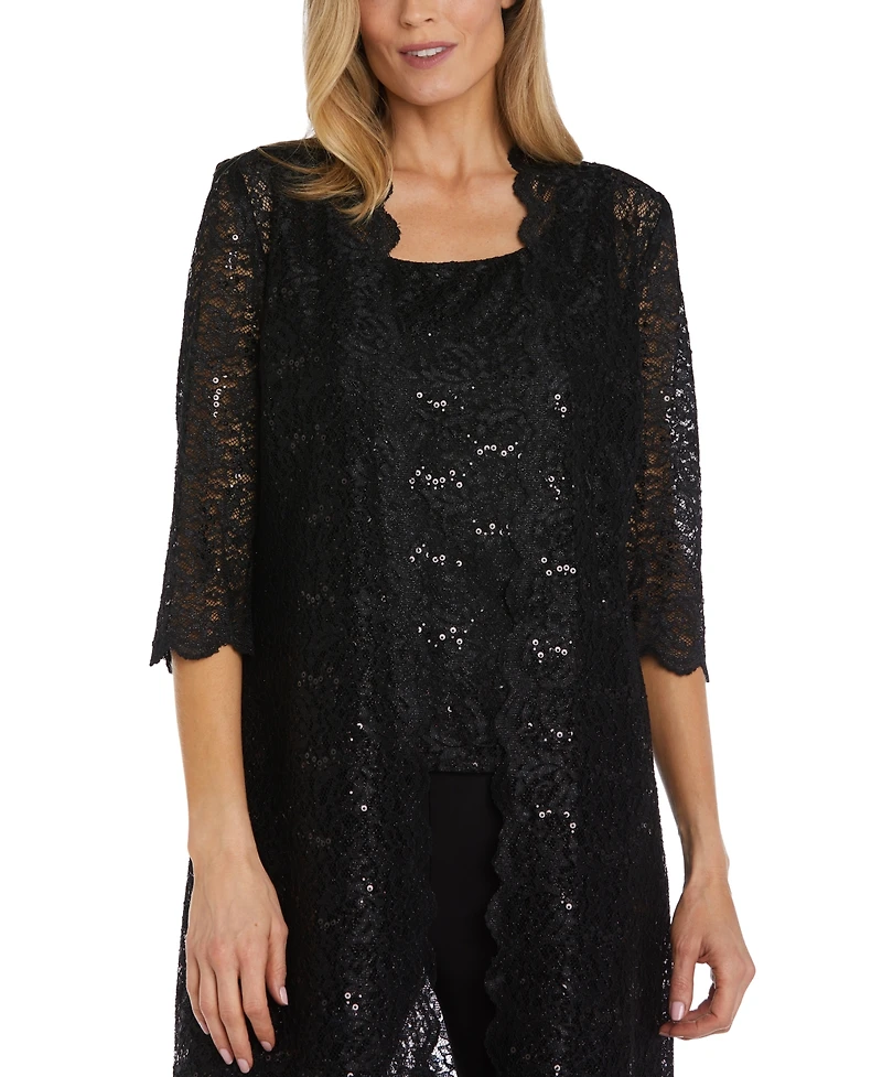 R & M Richards Petite 3-Pc. Sequined-Lace Jacket, Top Pants