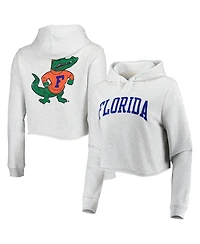 Women's League Collegiate Wear Ash Florida Gators 2-Hit 1636 Cropped Pullover Hoodie