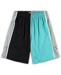 Men's Mitchell & Ness Black, Teal San Antonio Spurs Big and Tall Hardwood Classics Split Swingman Shorts