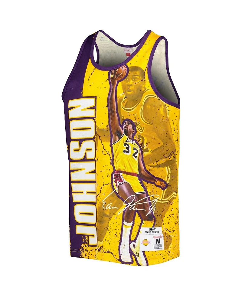 Men's Mitchell & Ness Magic Johnson Gold Los Angeles Lakers Hardwood Classics Player Burst Tank Top