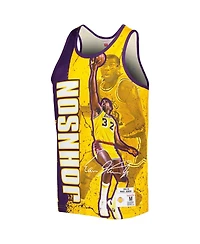 Men's Mitchell & Ness Magic Johnson Gold Los Angeles Lakers Hardwood Classics Player Burst Tank Top